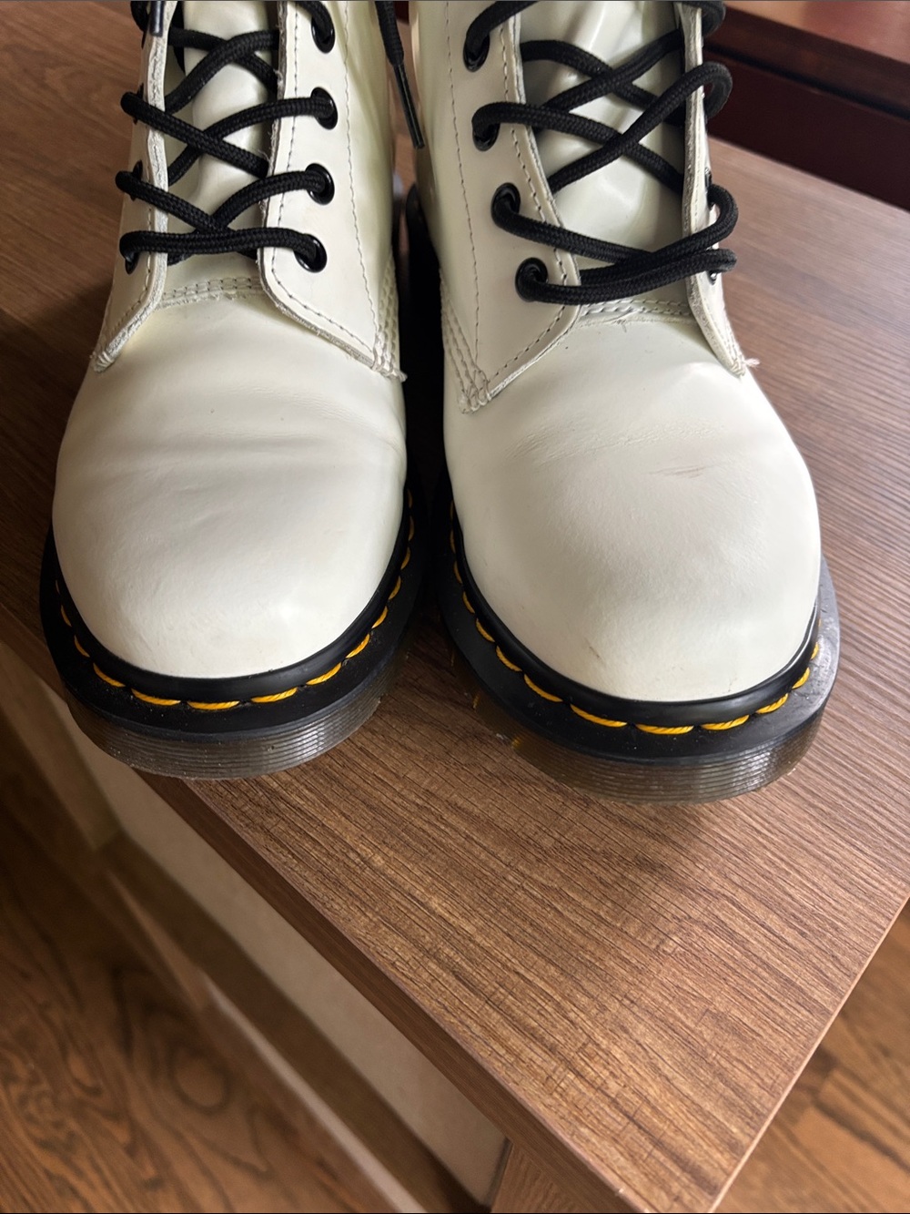 These are white Dr. Martens 1460 smooth leather combat boots. - Picture 6 of 7